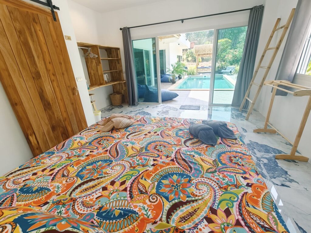bedroom pool view villa